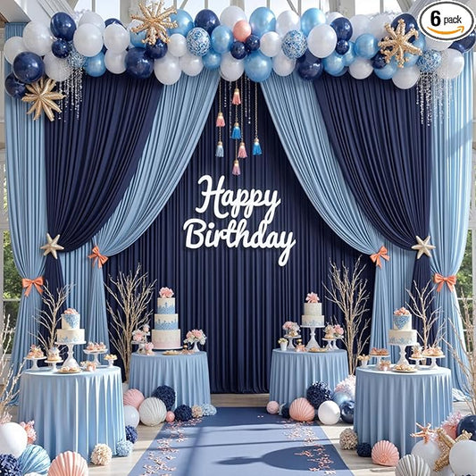 30ft x 15ft Navy Blue Wrinkle Free Backdrop Curtains for Parties,Silky Polyester Fabric Wedding Ceiling Drapes, 6 Panels 15ft Photo Back Drop Drapes for Baby Shower Photography Stage Background Cloth