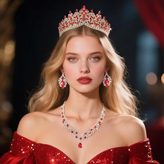 Kamirola Tiaras and Crowns for Women,Tiaras Earrings Necklace, Crystal Bridal Jewelry Set, Costume Party Halloween Prom Pageant Jewelry for Women TR80