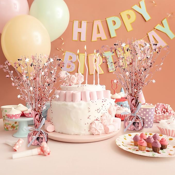 Crowye 18 Pcs Foil Spray Centerpiece Valentine's Day Table Decoration Winter Party Star Burst Metallic Table Centerpieces for Party Birthday Season Holiday(Rose Gold)
