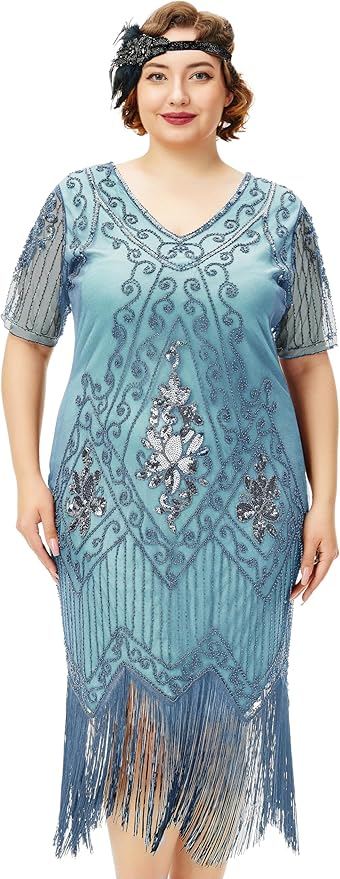 BABEYOND Great Gatsby Dresses for Women Plus Size Cocktail Dress 1920s Flapper Costume for Women