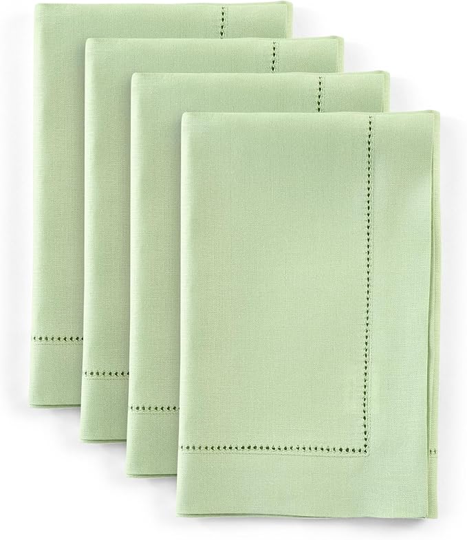 Solino Home Linen Cloth Napkins Set of 4-100% Pure Linen Light Green Dinner Napkins 20 x 20 Inch for Spring, Easter, St Patricks Day - Classic Hemstitch, Handcrafted and Machine Washable