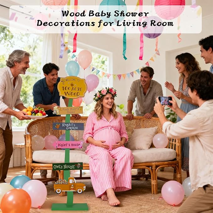 Winnie Baby Shower Decorations | Lighted Wood Baby Shower Standing Signs for Indoor Outdoor Yard Porch Decor | Hundred Acre Wood Birthday Party Decor
