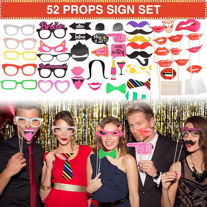Bulk Opulent Photo Booth Props Set for Adult, Novelty Funny Hats and Glasses, Colorful Wig, Inflatable, Phtot Booth Props Kit for Graduation, Wedding, Birthday, Bachelorette and All Occasions