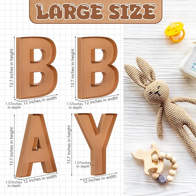 Mifoci 4 Pcs Large Baby Shower Food Trays 13.7" Charcuterie Cardboard Letter Shaped Serving Platter Fillable Boxes for Gender Reveal Baby Shower Party Paper Chocolate Candy Decoration(Brown)