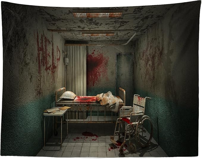 CORFOTO Fabric Creepy Hospital Bloody Ward Room Backdrop Horror Hospital Interior Background for Halloween Zombie Party Decorations Kids Adults Birthday Party Banner Movie Film Photobooth Props