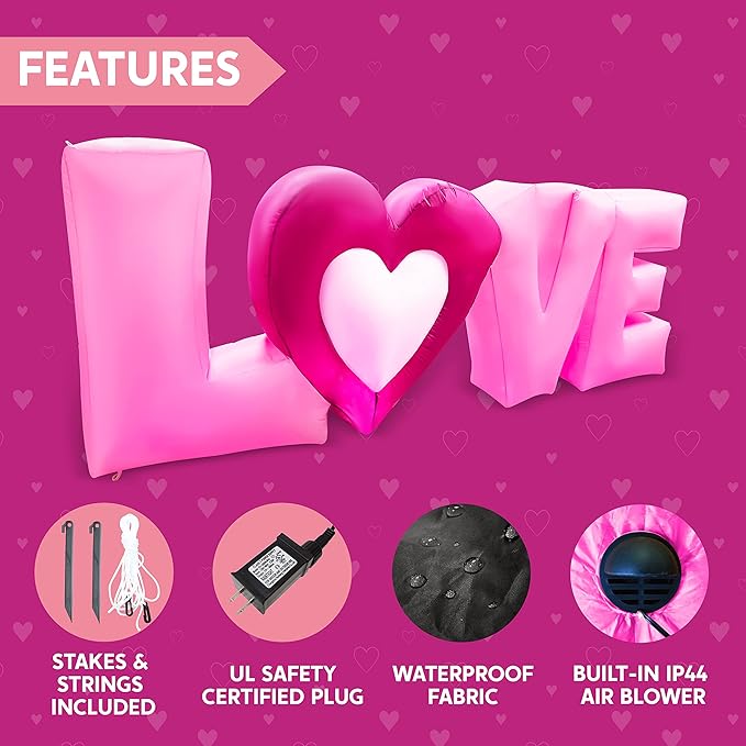 Joiedomi 9 FT Long Valentine Inflatable Love Letters with Built-in LED Lights, Blow up Valentine Romantic Holiday Decor for Wedding Proposal Outdoor Indoor Yard Party Supplies