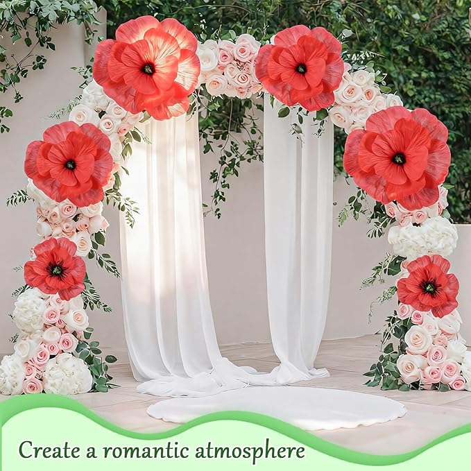 Norme 3 Pcs Giant Flowers for Decoration 12, 16, 20 Inch Large Poppy Flower Red Poppies Large Red Poppy for Wedding, Home Decor, Anniversary Birthday Valentine's Day