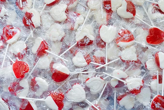 Heart Lollipops by Candy Creek, Bulk 5 lb. Carton, Strawberry Cream Valentine’s Candy- nut free