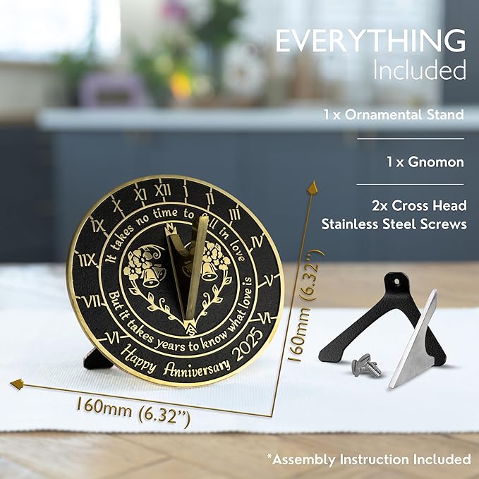 The Metal Foundry Personalized Sundial - Heavy Duty Recycled Brass Home Decor Or Garden Present Idea Made in The UK for Parents, Grandparents, Friends, Couples