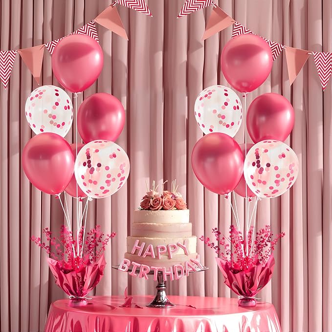 4 Set Hot Pink Table Balloons Foil Spray Centerpiece with Hot Pink and Confetti Balloons Stand Kit for Birthday Party Graduation Baby Shower Wedding Bridal Shower Prom Table Decorations