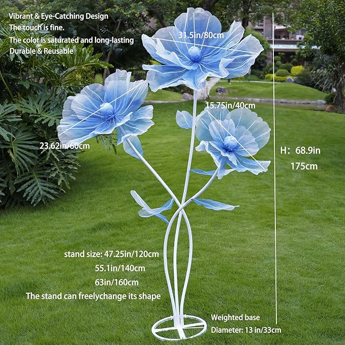 Giant Flowers for Decoration,Artificial Silk Flowers with Stand,Large Fake Floral Decor for Home Garden,Indoor Outdoor Party Birthday Wedding Backdrop (Gradient Blue)