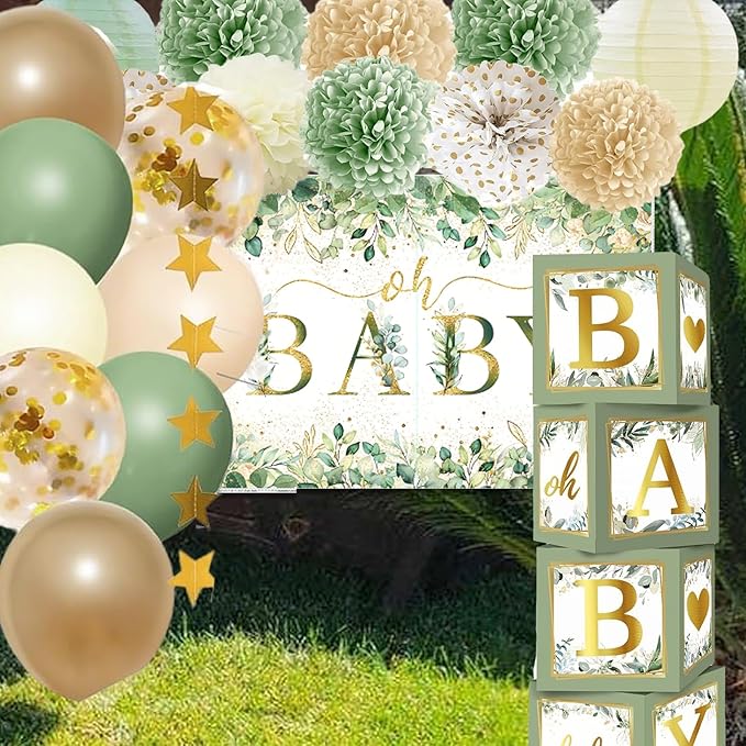 Sage Green Baby Shower Decorations Gender Neutral Baby Shower Decorations Welcome Baby Banner Sage Green Balloons Paper Lanterns Pom Tablecloth Neutral Gender Reveal Birthday Party Supplies