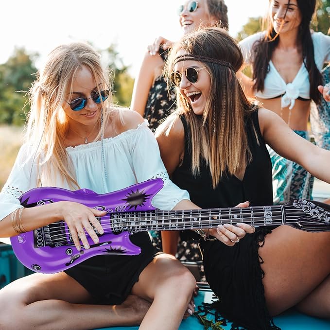 36 Pcs Inflatable Guitars for Parties Bulk Blow Rock Star Guitar Set Rock and Roll Party Decorations Photo Booth Props for Birthday 80s 90s Themed Party Carnival, 12 Colors