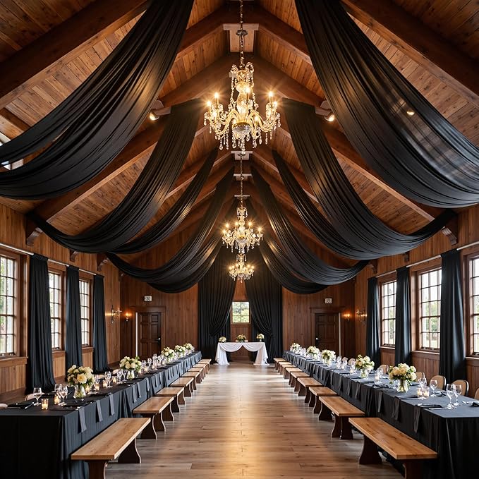 30ft x 15ft Black Wrinkle Free Backdrop Curtains for Parties,Silky Polyester Fabric Wedding Ceiling Drapes-6 Panels 15ft Photo Back Drop Drapes for Baby Shower Photography Stage Background Cloth