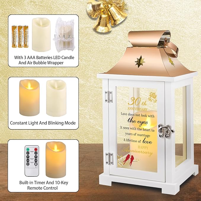 30th Wedding Anniversary Lantern,30th Anniversary Wedding Gifts for Couple Parents Husband Wife，30 Year Pearl for Her Him,Unique 30th Anniversary Wedding Gift Ideas LOVE..