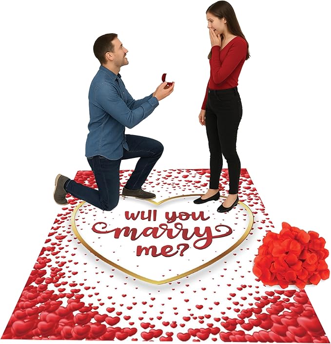 Proposal Blanket & 2,000 Artificial Rose Petals - 60 x 80” in - Wedding Proposal Kit - Will You Marry Me? Blanket For Engagement Decoration