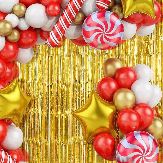 Gold Foil Fringe Curtains 50 Pack 3.2ft x 8.2ft Fringe Backdrop Curtains Metallic Tinsel Streamer Photo Backdrop for Birthday Party Decorations Halloween Christmas Party Supply (Gold)