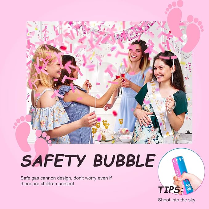 2 Pack Pink Gender Reveal Fire Extinguishers with 4 Pack Pink Confetti Cannons for Baby Girl Gender Reveal Party