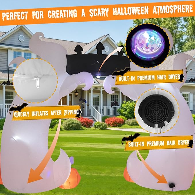 Halloween Inflatable, SHDEJTG 16 FT Giant Ghost Pumpkin Arch Inflatable Decoration with Rotating LED Color Light for Outdoor, Holiday, Party, Yard, Garden