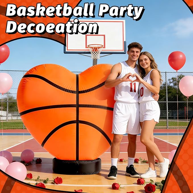 Eyourlife 4 FT Valentine Basketball Inflatable Decoration,Giant Heart Basketball Blow-Up with Built-in 1Blower 2LED for Basketball Court Yard Indoor/Outdoor Coach Player Couple Valentine Decor