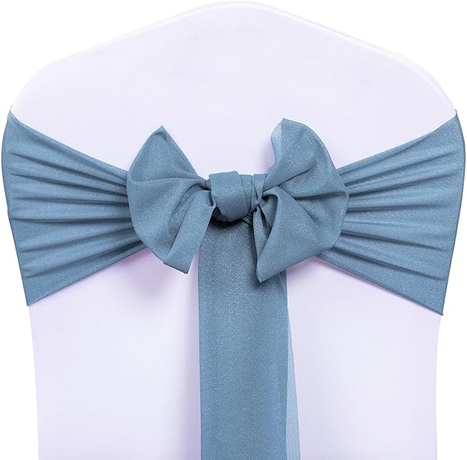 VDS Pack of 250, Dusty Blue, Sheer Chiffon Chair Sashes Bows Chair Cover Back Tie Ribbon for Wedding Birthday Baby Shower Engagement Ceremony Event Party Banquet Restaurant Dining Chair Decoration