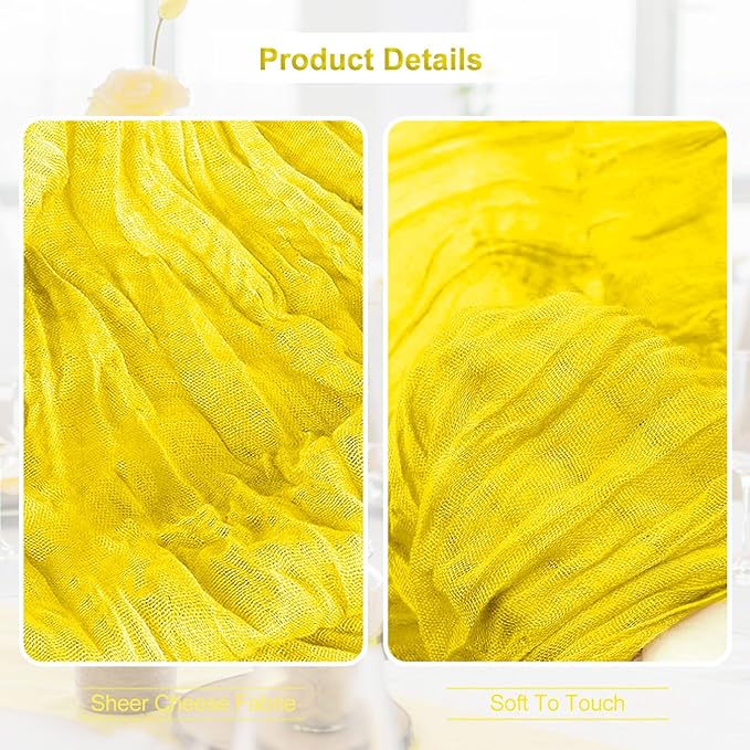 6 Pack Yellow Cheesecloth Table Runner 35x120 Inch 10Ft Rustic Gauze Cheese Cloth Table Runner Sheer Cheesecloth Table Runners for Wedding Party Bridal Shower Decoration