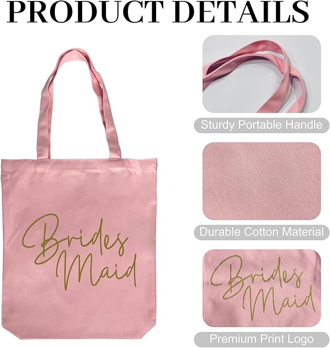 LADY & HOME 6pcs Bachelorette Party Tote Bag, Bride Bridesmaid Cotton Tote Bag for Wedding Gifts