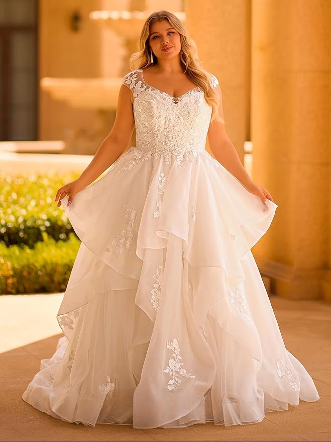Plus Size Wedding Dresses for Bride Long Sleeve Wedding Bridal Gowns with Lace Appliques Off Shoulder Bride Dress