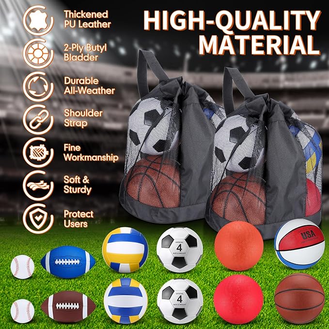 Deekin 12 Pcs Assorted Sport Ball Set for Kids Official Size Basketball Football Volleyball Soccer Baseball Playground Ball with Bag and Pump for Valentine's Kid Youth Gift