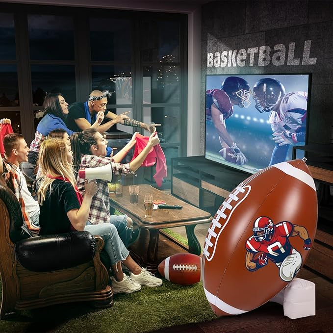 Bencailor 2 Pcs Giant Football Party Decoration Jumbo Inflatable Football with Tee Set for Game Large Blow up Footballs for Sport Birthday Party Indoor Outdoor Lawn Yard Decor(78 Inch)