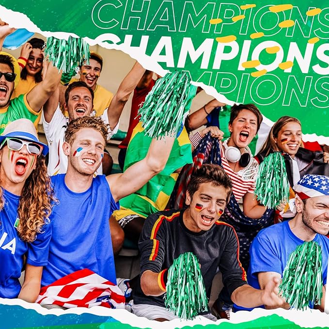 Hanaive 100Pcs Metallic Cheerleading Pom Poms with Baton Handle Cheerleader Pompom Foil 30g Cheering Squad Hand Flowers for Adults Team Spirit Sports Party Cheering