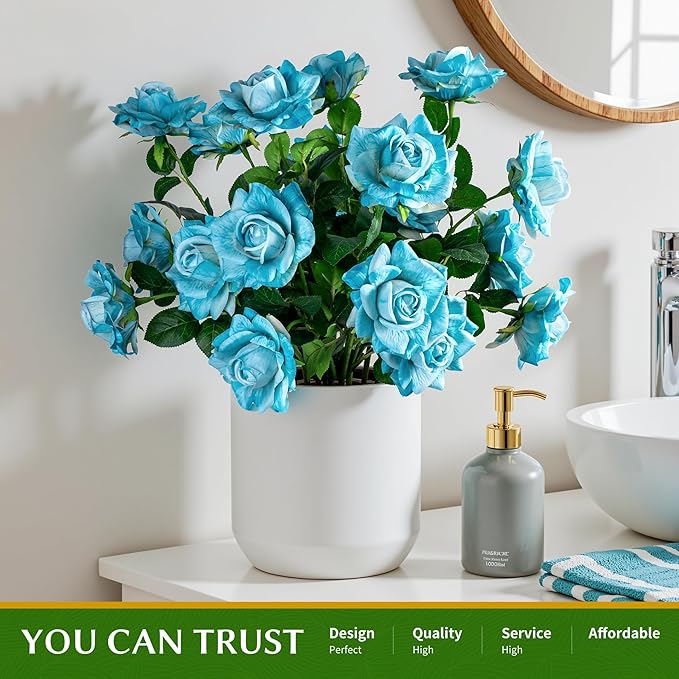 Artificial Flowers 23.2In Artificial Roses 20PCS Fake Roses Long Stem Artificial Flowers for Tall Vase Silk Rose Spring Suitable for Indoor Wedding Party Decor Valentine's Day DIY Bouquet,Blue