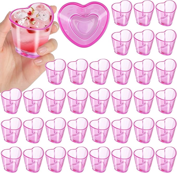 Sabary Valentine's Day Heart Shot Glasses Bulk, 36 Pack 1.5 oz Thick Glass Pink Shot Glasses for Valentine Galentine Party Supplies, Party Favors, Table Decor