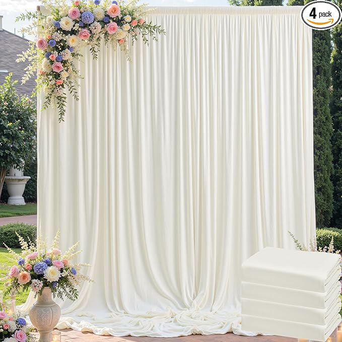 20ft x 10ft Wrinkle Free Ivory Backdrop Curtain for Parties, 4 Panels 5x10ft Silky Polyester Ivory Wedding Backdrop Drapes Photo Back Drop Cloth for Birthday Baby Shower Photography Background