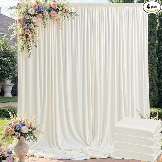 20ft x 10ft Wrinkle Free Ivory Backdrop Curtain for Parties, 4 Panels 5x10ft Silky Polyester Ivory Wedding Backdrop Drapes Photo Back Drop Cloth for Birthday Baby Shower Photography Background