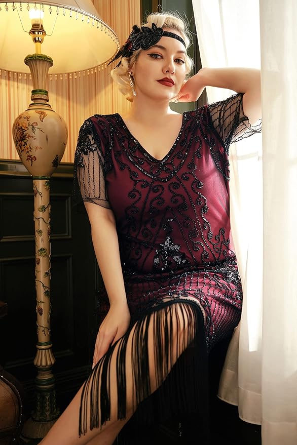 BABEYOND Great Gatsby Dresses for Women Plus Size Cocktail Dress 1920s Flapper Costume for Women