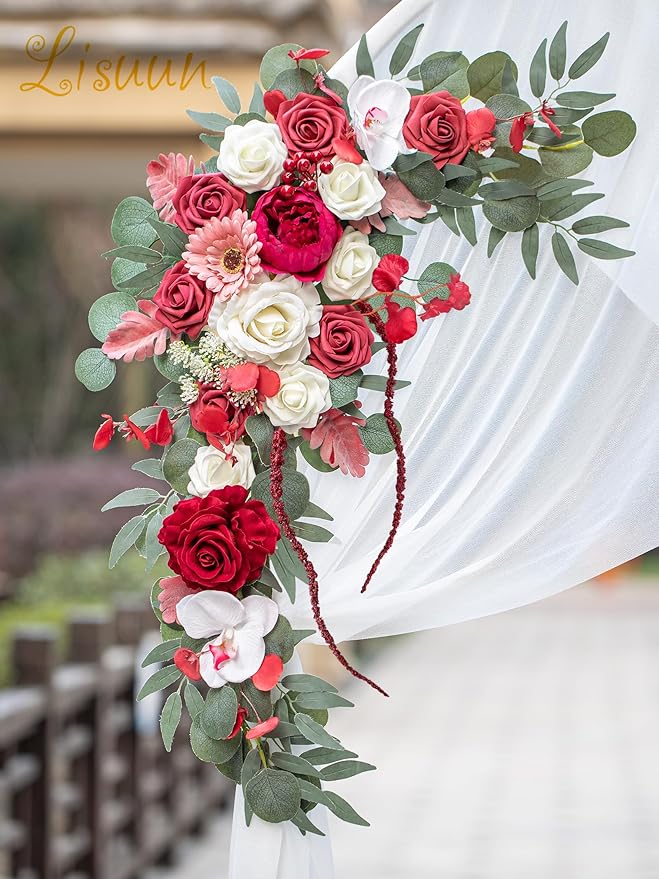 Wedding Arch Flowers, Artificial Flowers for Decoration, 2pcs Flower Swag and 1 pcs Semi-Sheer Chiffon Table Runner Swag for Beautiful Dream Wedding Ceremony Floral Decor - Pack of 3