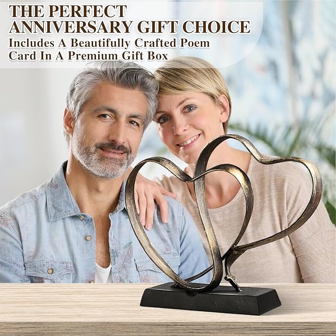 Anniversary Wedding Gifts for Couple Her Iron Heart Sculpture Religion Decor 1st to 60th Valentines Day Gift for Wife Husband Includes Present Box and Poem Card