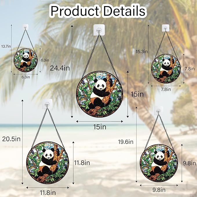 Stained Glass Window Hanging - Cute Panda Suncatcher for Doors Garden Patio Sun Catchers Decor Christmas Mother's Day Birthday Teenager Gifts for Women Men Mom Nana Friend 9.8 in