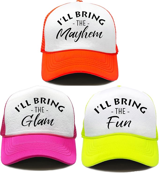 Funky Junque Women's Funny Trucker Hats: Adult Humor for Bachelorette & Girls Trips, Groups 3-25, Mesh Hat - I'll Bring The's
