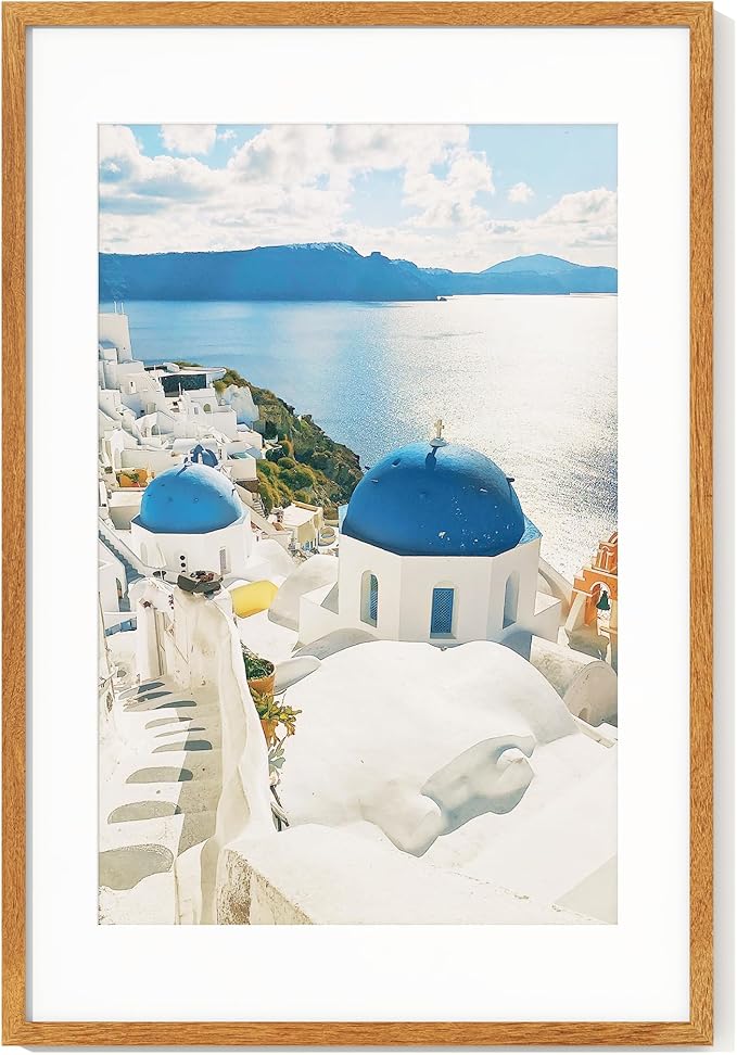 20x30 Picture Frame with Mat for 16x24 - Solid Teak Wood Poster Frame with Tempered Glass, Wooden 20''x30'' Minimalist Photo Frame with Hooks Puzzle Frame for Art Photo and Prints, Natural Teak