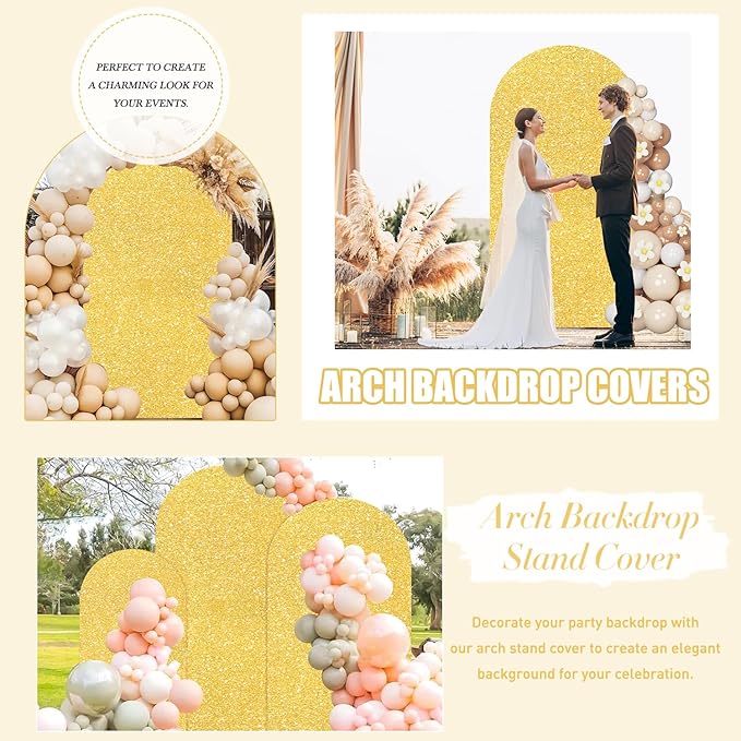 FUHSY Gold Arch Cover 7.2FT Seuqin Arch Backdrop Stand Cover Chiara Arches Covers Fabric Party Arched Stand Covers 2-Sided Metallic Backdrop Panels for Happy Birthday Balloon Decor