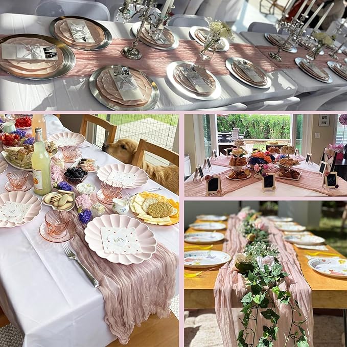 16 Pack 10Ft Cheesecloth Table Runners – Boho Gauze Vintage Table Decor, 120 Inch Long Rustic Cheese Cloth Runner for Wedding, Bridal Shower, Birthday, Romantic Party (Pink, 24" x 120"-16Packs)
