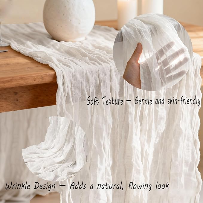 20 Pack White Cheesecloth Table Runners 35 x 71 Inch Rustic Boho Gauze Christmas Table Runner for Wedding Arch, Party Decoration, Bridal Shower, Reception, Farmhouse Dining Decor