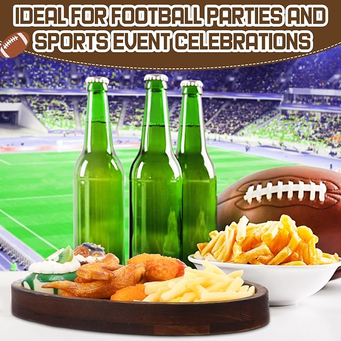 Hushee 3 Pcs Football Serving Trays and Platters 13 Inch Wooden Shaped Football Serving Dishes Tailgate Party Platter Snack for Game Party Decoration(Elegant Style)