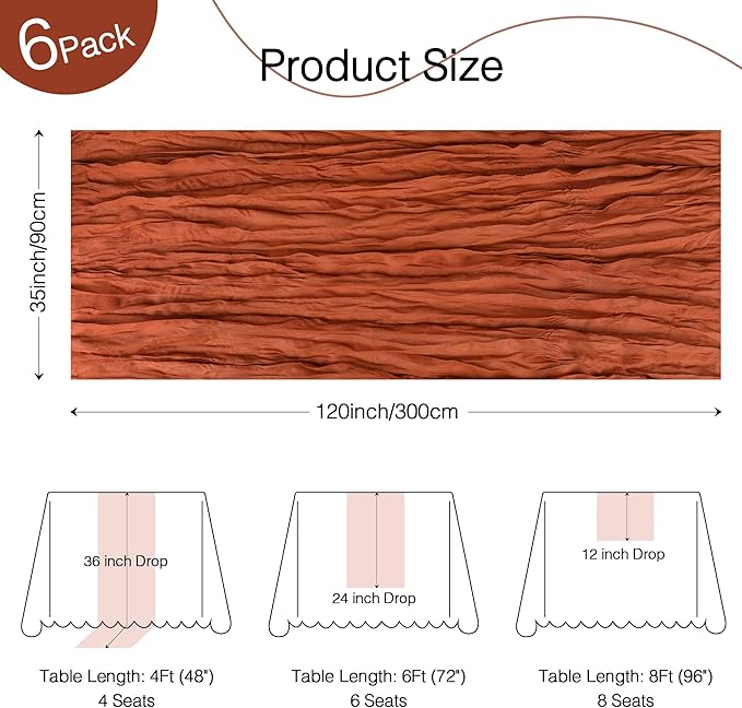 12 Pack Terracotta Thanksgiving Table Runner Cheese Cloth Boho Rustic Gauze 120 Inch 10 FT Burnt Orange Sheer Cheesecloth Table Runners for Wedding Birthday Baby Shower Holiday Party Fall Decor