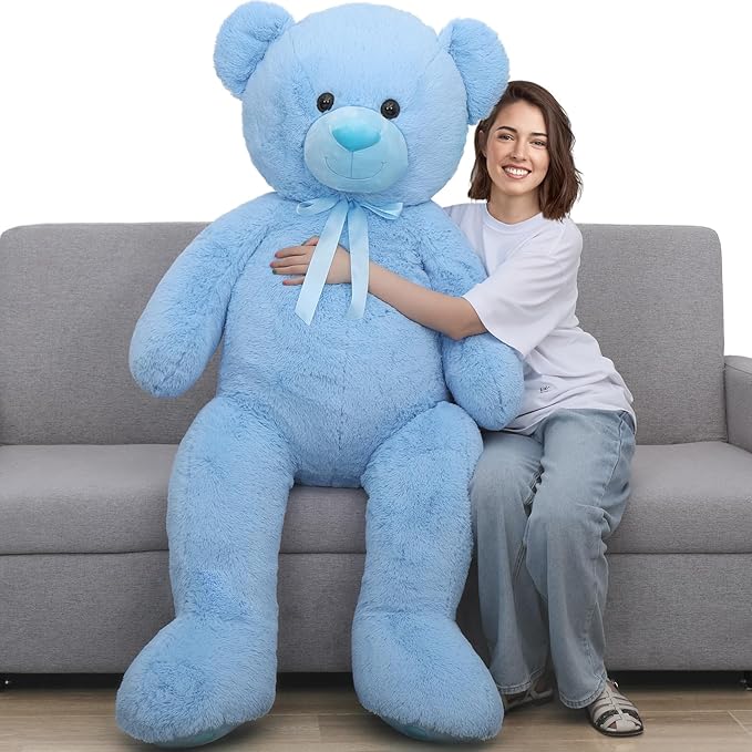 Tezituor Giant 5 Feet Teddy Bear Stuffed Animal, Soft and Huggable Valentines Teddy Bear Plush for Girlfriend and Boyfriend, Classic Large Blue Teddy Bear Gift for Kids