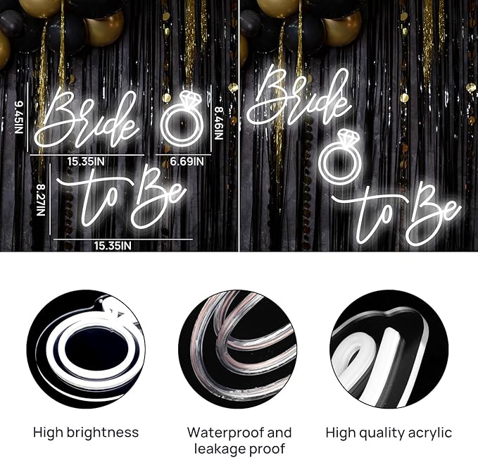 Edussy 37.39 * 9.45Inch Large Bride to Be Neon Sign for Backdrop Wall Decor with Dimmer Switch, Warm White 12V Reusable Neon Light Sign for Bridal Shower Bachelorette Engagement Party