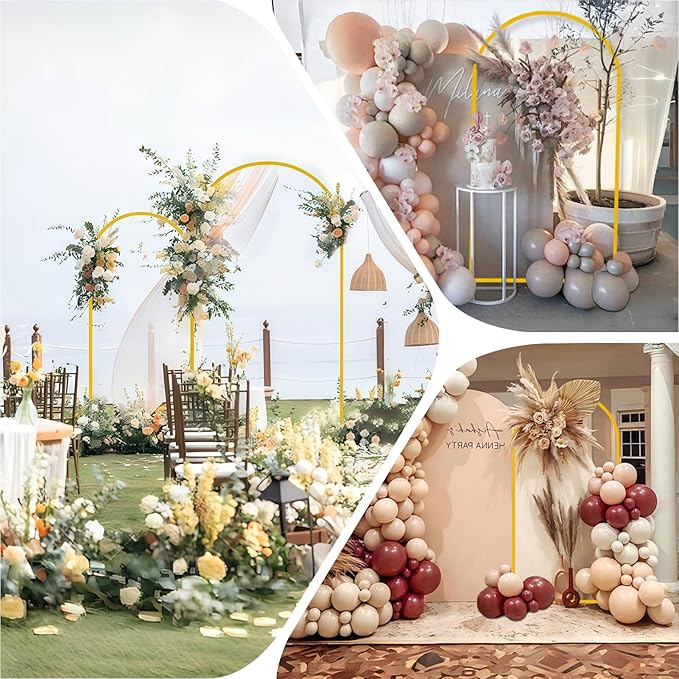 6FT Arch Backdrop Stand and Arch Cover Set, Gold Metal Arch Stand Backdrop with White Arch Stand Cover Ideal for Weddings, Birthday Parties, Baby Showers, Celebration Decorations