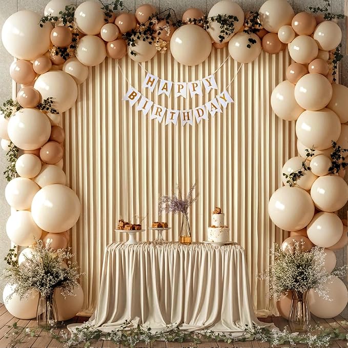 40ft x 10ft Wrinkle Free Beige Backdrop Curtains for Parties Weddings, 8 Panels 5×10ft Soft Silk Polyester Photo Backdrop Drapes for Birthday Baby Shower Baptism Photo Photography Background Cloth